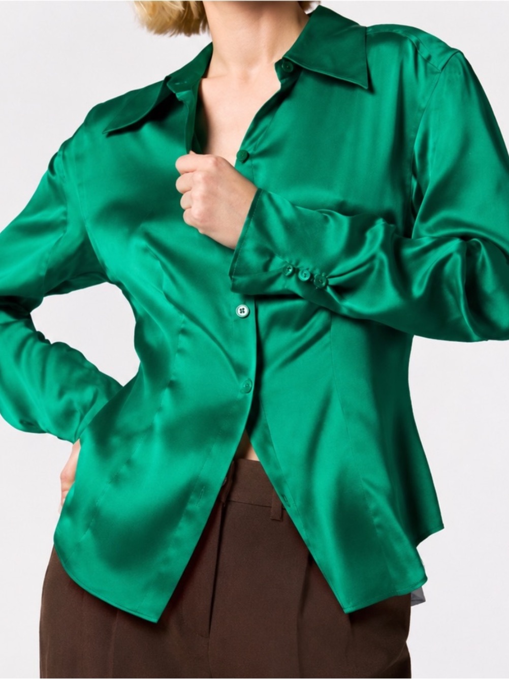 Equipment 100% Silk Emerald Green Slim Button-Up Shirt Us10 Nwot